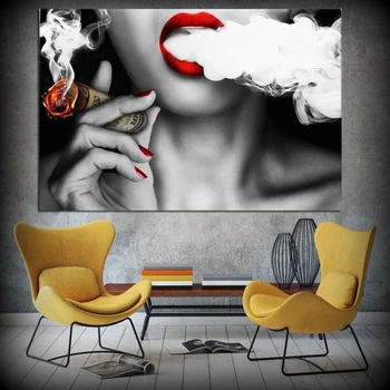 1 Панель HD Woman Lady Cigar Smoke Плакат с принтом Настенной живописи Настенная художественная картина для гостиной Картина без рамки
