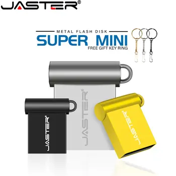 JASTER Mini Metal USB 2.0 Флэш-накопитель 128 ГБ 64 ГБ 32 ГБ Водонепроницаемый флеш-накопитель, подарочная карта памяти, золотой U-диск с цепочкой для ключей
