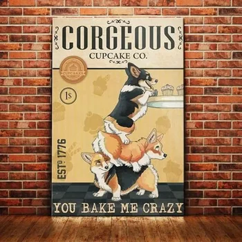 Металлический Жестяной логотип Corgi Canine Cupcake Company Vintage Fun Винтажный алюминиевый сплав Семейная Ферма Садовый бар Ванная Комната Кухня