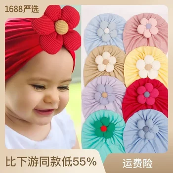 Осенне-зимняя новая детская однотонная хлопчатобумажная шапочка с имитацией цветка, дышащая шапочка, детская шапочка