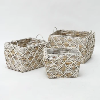 Плетеная корзина для хранения ручной работы прямоугольной формы с водяным гиацинтом, корзинка для сбора морской травы