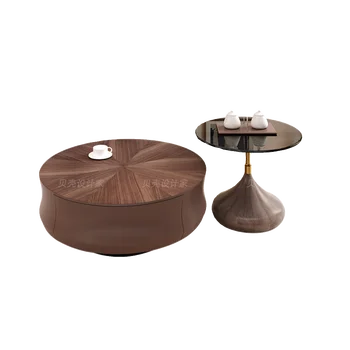Сочетание цвета и размера орехового дерева с круглым журнальным столиком для гостиной, домашний чайный столик из высококачественного массива дерева с бесшумным ветром